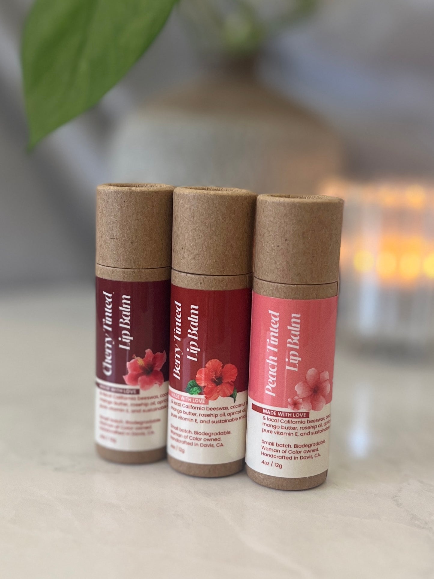 Tinted BB Lip Balm Trio Gift Set – Peach, Berry, Cherry by loveBB. Multi-use balm for lips, cheeks, and eyes.