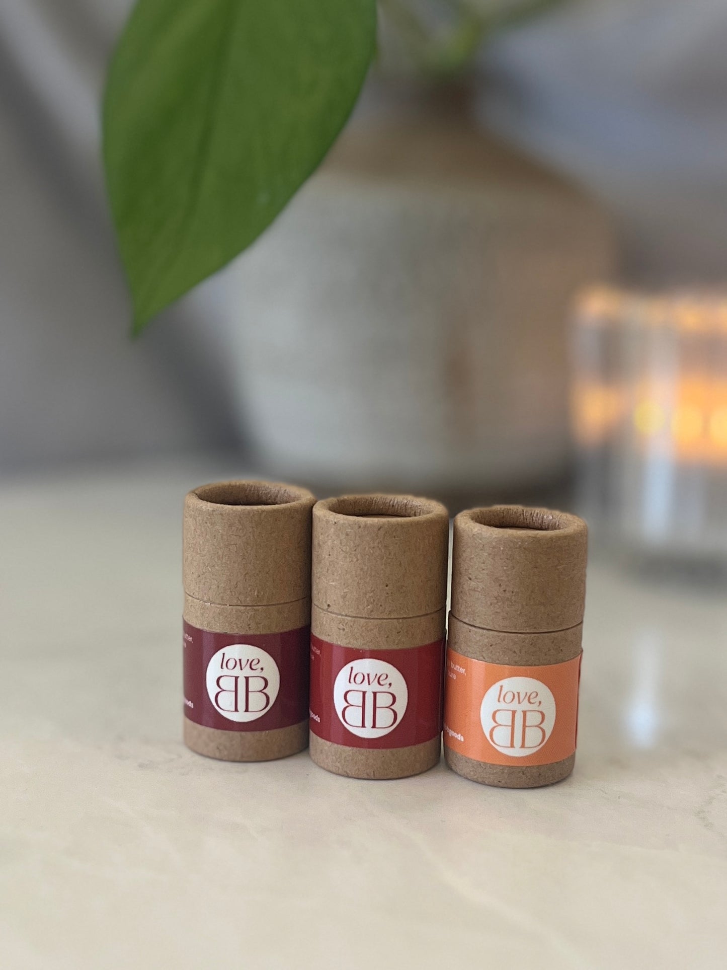 Tinted BB Lip Balm Trio Gift Set – Peach, Berry, Cherry by loveBB. Multi-use balm for lips, cheeks, and eyes.