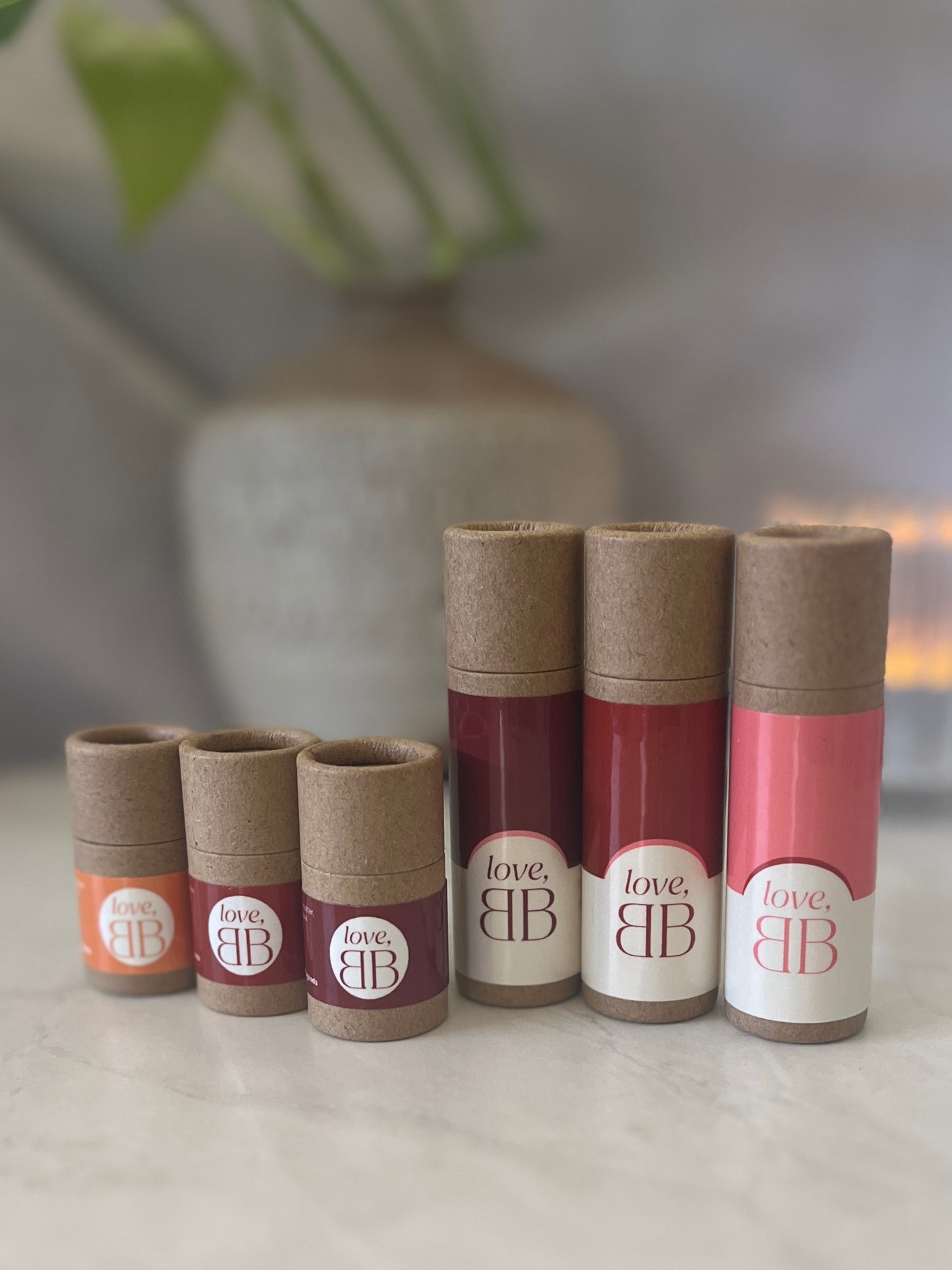 Tinted BB Lip Balm Trio Gift Set – Peach, Berry, Cherry by loveBB. Multi-use balm for lips, cheeks, and eyes.