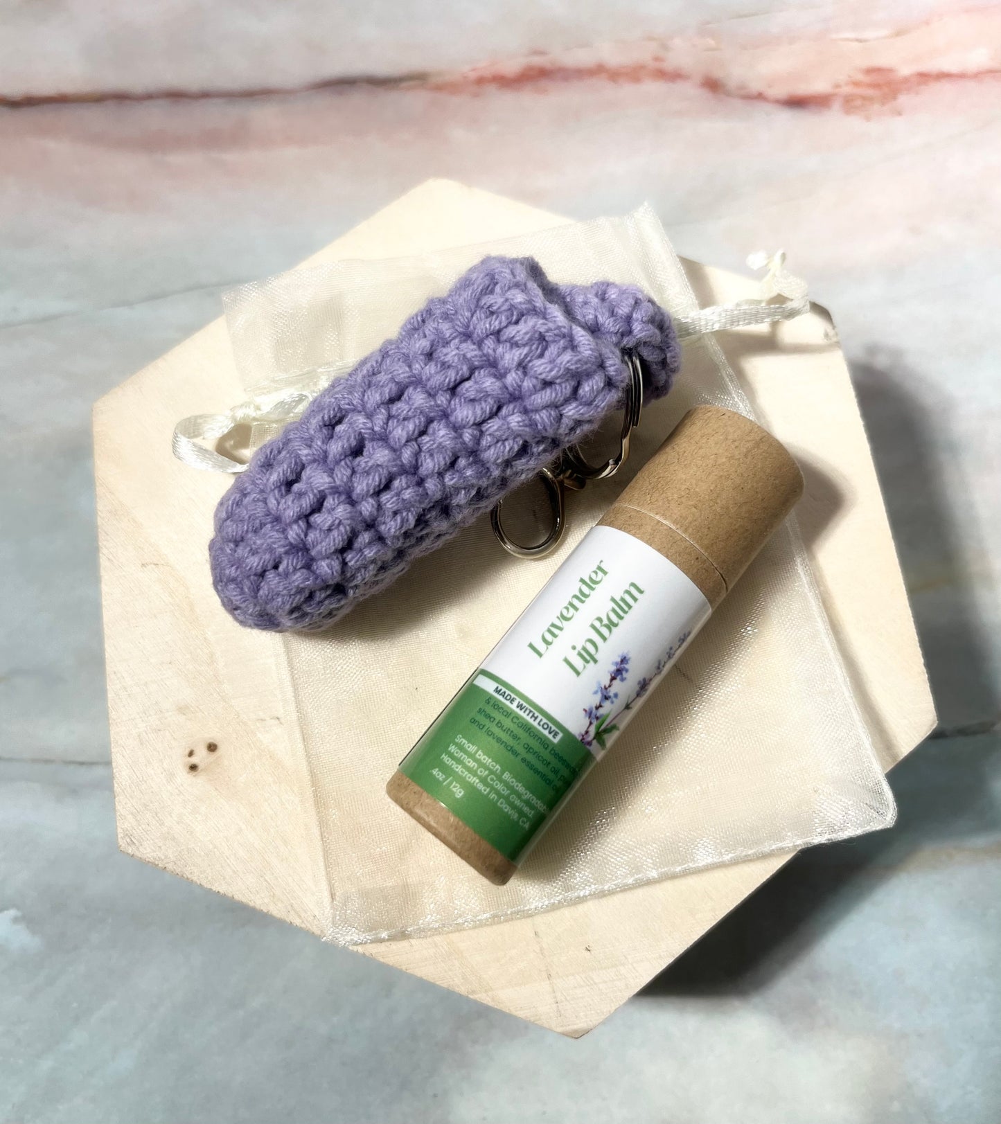 Lavender Set: Large Crochet Holder & Large Lavender Lip Balm $15